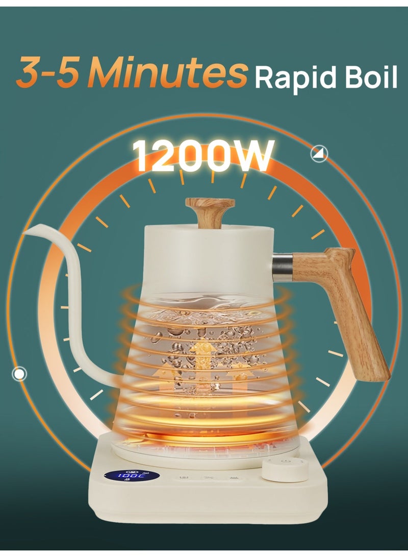 بريتيل غلاية قهوة برقبة إوزة V60 سعة 900 مل – غلاية كهربائية مع خاصية الحفاظ على الحرارة 24 ساعة – ستانلس ستيل 304 – قدرة 1200 واط – للمنزل والمكتب – لون بيج - Image 4